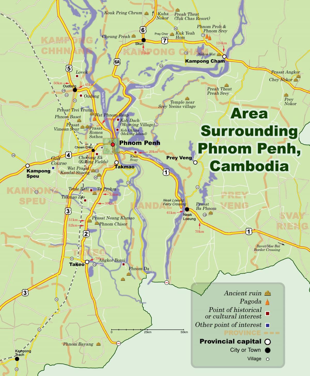 地图上的柬埔寨金边